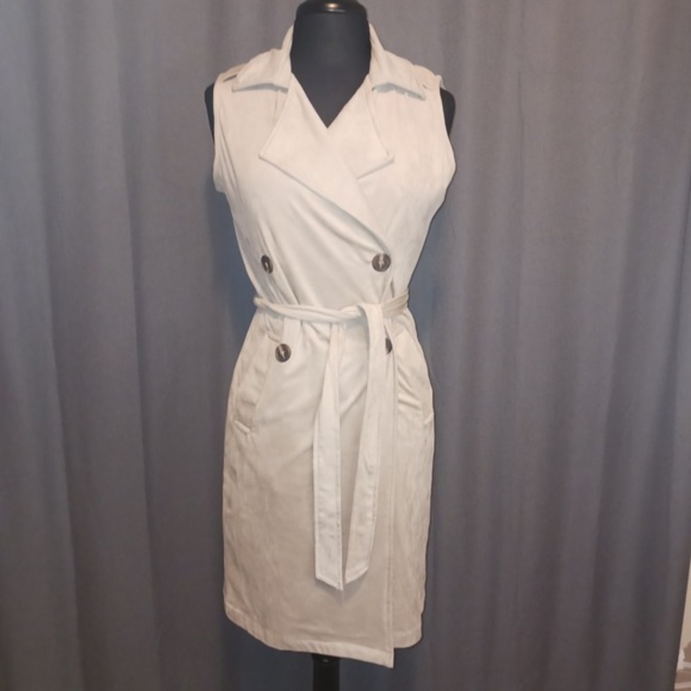 Kendall + Kylie Old Money Mob Wife Tan‎ Faux Suede Sleeveless Trench Dress S